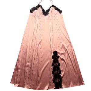Victoria's Secret Satin Nightgown Slip Dress Pink Polka Dot Lace Twee Boudoir